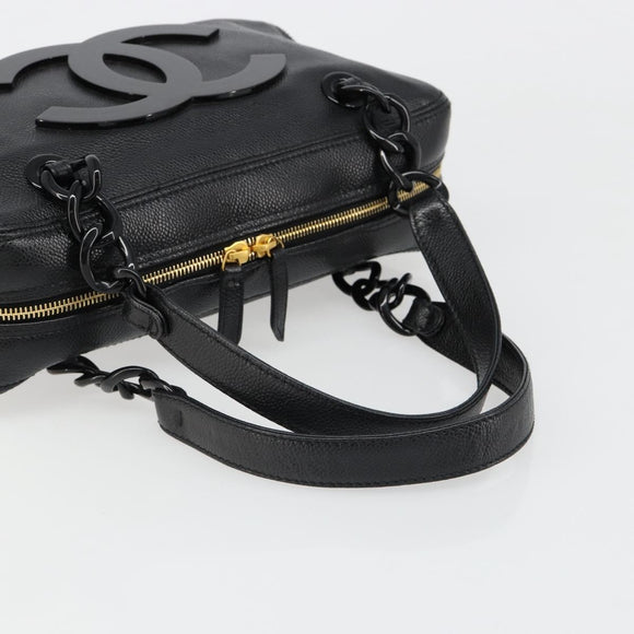CHANEL COCO Mark Chain Hand Bag Caviar Skin Black Gold CC Auth yk20517SAV