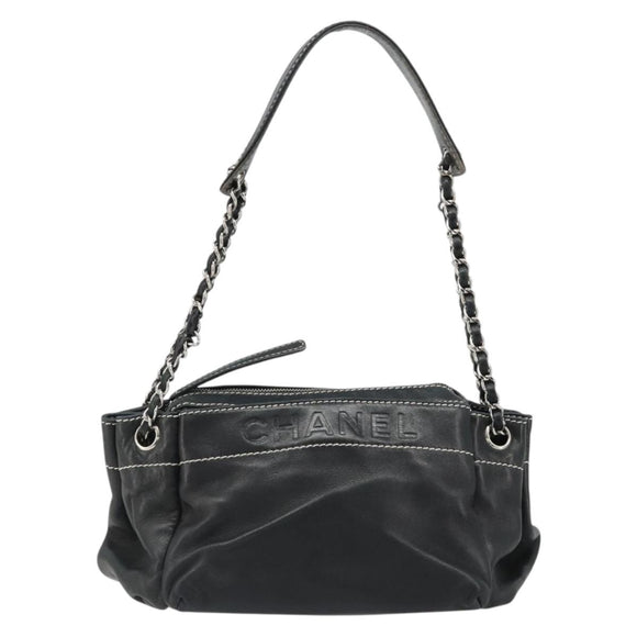 CHANEL Chain Shoulder Bag Lamb Skin Black Silver CC Auth yk20519V