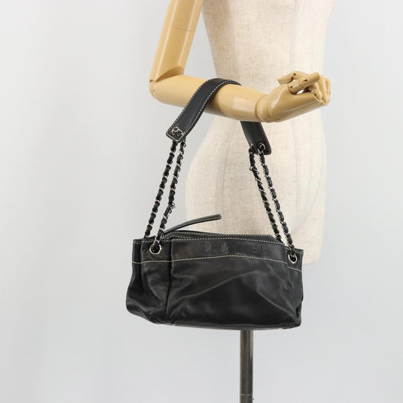 CHANEL Chain Shoulder Bag Lamb Skin Black Silver CC Auth yk20519V