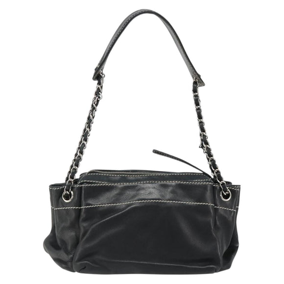 CHANEL Chain Shoulder Bag Lamb Skin Black Silver CC Auth yk20519V
