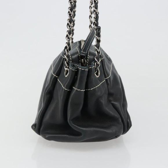 CHANEL Chain Shoulder Bag Lamb Skin Black Silver CC Auth yk20519V