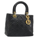 Christian Dior Canage Hand Bag Lamb Skin Black Gold Auth yk20520SAV-1