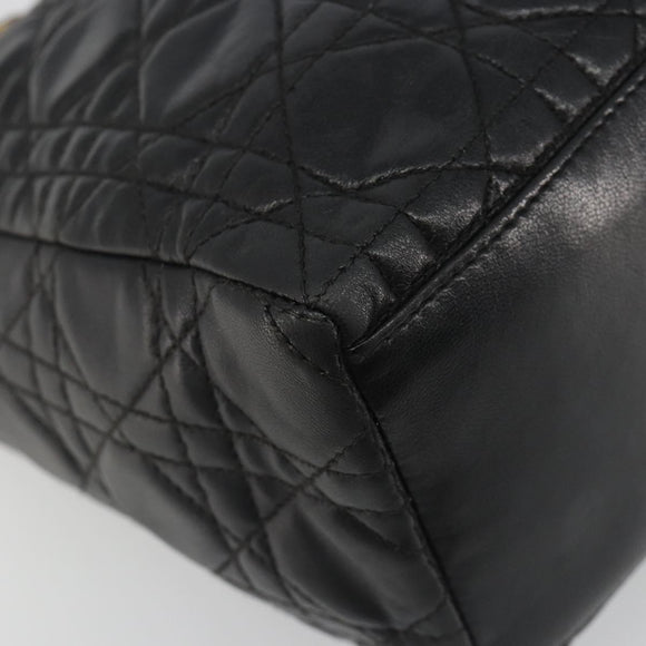 Christian Dior Canage Hand Bag Lamb Skin Black Gold Auth yk20520SAV