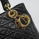 Christian Dior Canage Hand Bag Lamb Skin Black Gold Auth yk20520SAV-14