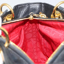 Christian Dior Canage Hand Bag Lamb Skin Black Gold Auth yk20520SAV-18