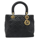 Christian Dior Canage Hand Bag Lamb Skin Black Gold Auth yk20520SAV-2