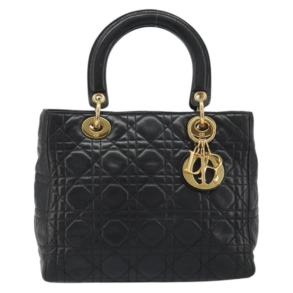 Christian Dior Canage Hand Bag Lamb Skin Black Gold Auth yk20520SAV