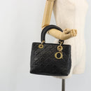 Christian Dior Canage Hand Bag Lamb Skin Black Gold Auth yk20520SAV-22