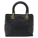 Christian Dior Canage Hand Bag Lamb Skin Black Gold Auth yk20520SAV-3