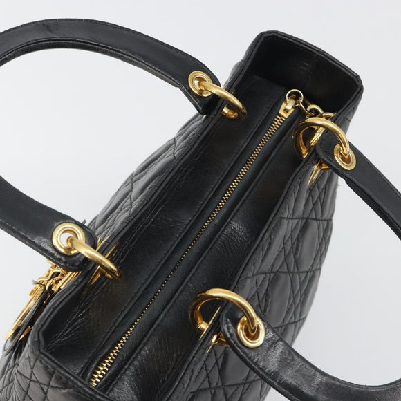 Christian Dior Canage Hand Bag Lamb Skin Black Gold Auth yk20520SAV