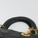 Christian Dior Canage Hand Bag Lamb Skin Black Gold Auth yk20520SAV-8