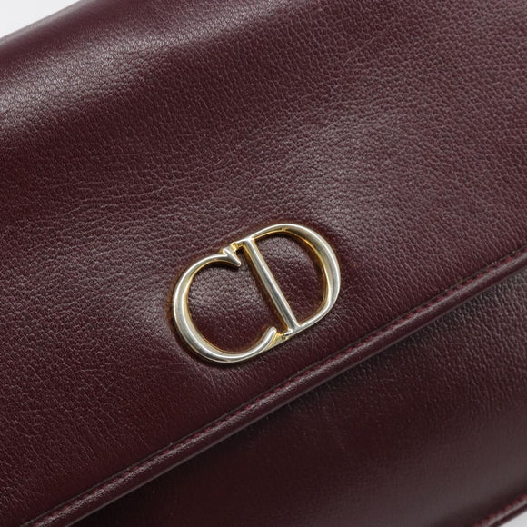 Christian Dior Shoulder Bag Leather Bordeaux Gold Auth yk20521