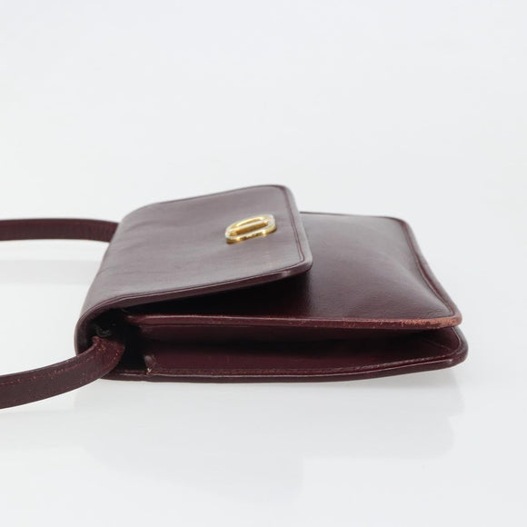 Christian Dior Shoulder Bag Leather Bordeaux Gold Auth yk20521