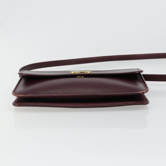 Christian Dior Shoulder Bag Leather Bordeaux Gold Auth yk20521
