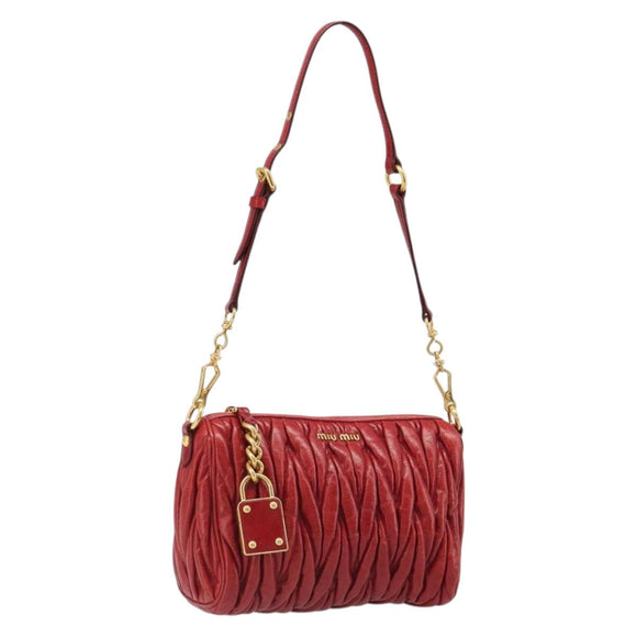 Miu Miu Matelasse Shoulder Bag Leather Red Gold Auth yk20524V