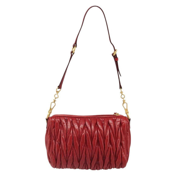 Miu Miu Matelasse Shoulder Bag Leather Red Gold Auth yk20524V