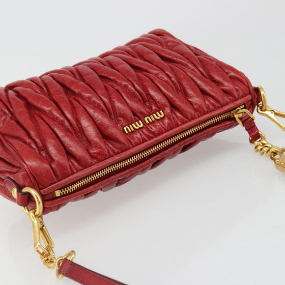 Miu Miu Matelasse Shoulder Bag Leather Red Gold Auth yk20524V