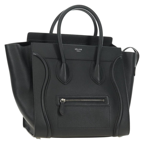 CELINE Luggage Mini Shopper Hand Bag Leather Black Silver Auth yk20526SAM