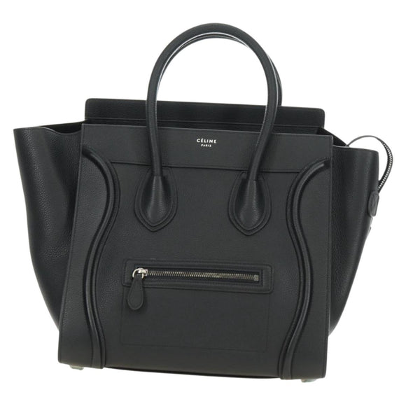 CELINE Luggage Mini Shopper Hand Bag Leather Black Silver Auth yk20526SAM