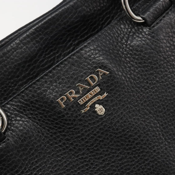 PRADA Tote Bag Leather 2way Black Silver Auth yk20528A