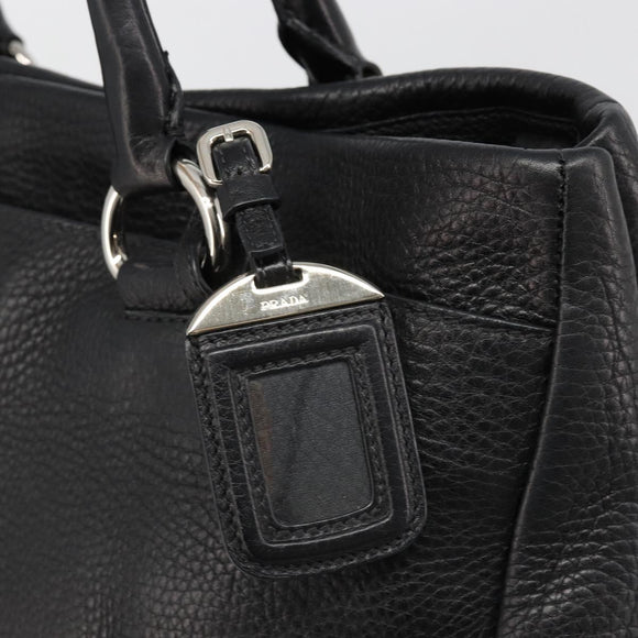 PRADA Tote Bag Leather 2way Black Silver Auth yk20528A