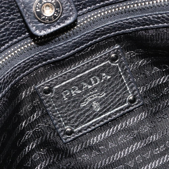 PRADA Tote Bag Leather 2way Black Silver Auth yk20528A