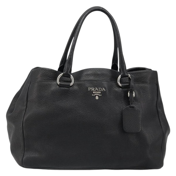 PRADA Tote Bag Leather 2way Black Silver Auth yk20528A