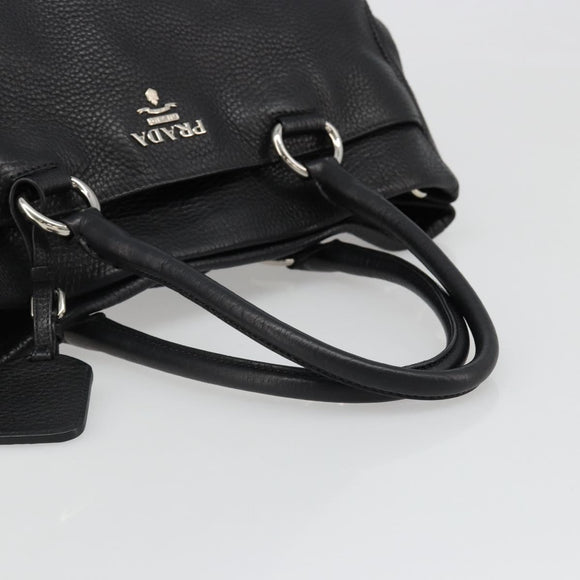 PRADA Tote Bag Leather 2way Black Silver Auth yk20528A