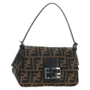 FENDI Zucca Canvas Mamma Baguette Mini Shoulder Bag Black Brown Auth yk20529SAM-1