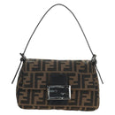 FENDI Zucca Canvas Mamma Baguette Mini Shoulder Bag Black Brown Auth yk20529SAM-13