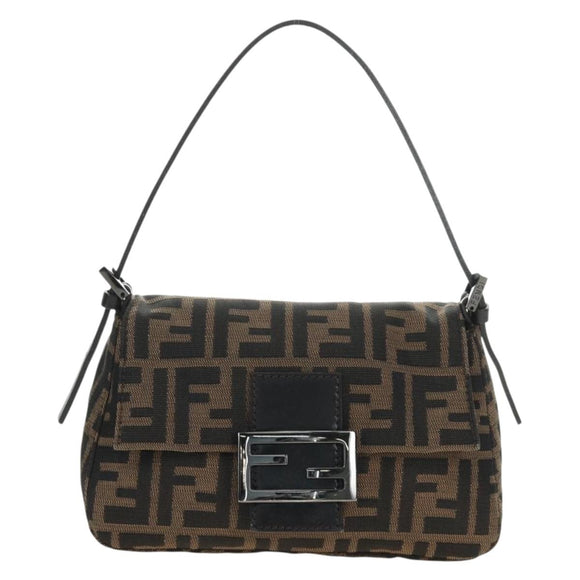 FENDI Zucca Canvas Mamma Baguette Mini Shoulder Bag Black Brown Auth yk20529SAM