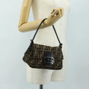 FENDI Zucca Canvas Mamma Baguette Mini Shoulder Bag Black Brown Auth yk20529SAM-25