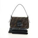 FENDI Zucca Canvas Mamma Baguette Mini Shoulder Bag Black Brown Auth yk20529SAM-12