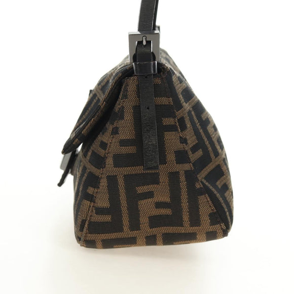 FENDI Zucca Canvas Mamma Baguette Mini Shoulder Bag Black Brown Auth yk20529SAM