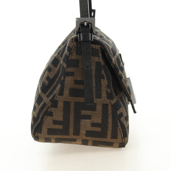 FENDI Zucca Canvas Mamma Baguette Mini Shoulder Bag Black Brown Auth yk20529SAM