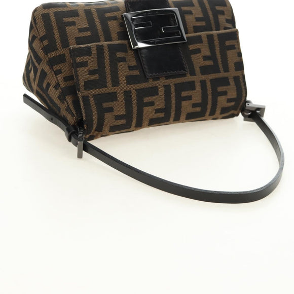 FENDI Zucca Canvas Mamma Baguette Mini Shoulder Bag Black Brown Auth yk20529SAM