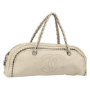 CHANEL Luxury Line Hand Bag Leather Cream Silver CC Auth yk20530SAV-1