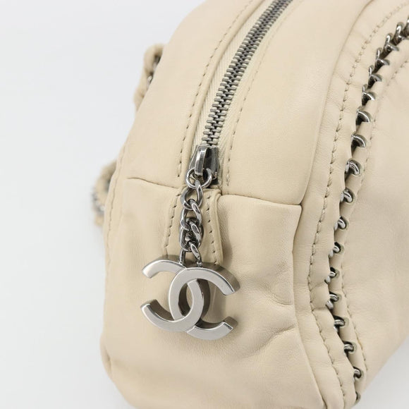 CHANEL Luxury Line Hand Bag Leather Cream Silver CC Auth yk20530SAV