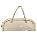 CHANEL Luxury Line Hand Bag Leather Cream Silver CC Auth yk20530SAV-13