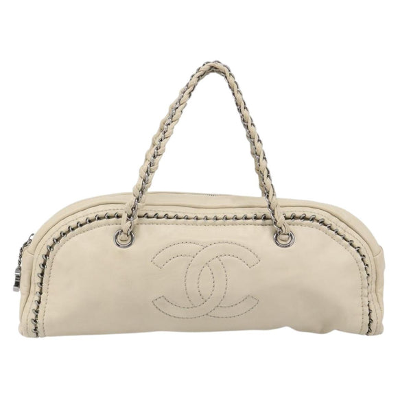 CHANEL Luxury Line Hand Bag Leather Cream Silver CC Auth yk20530SAV