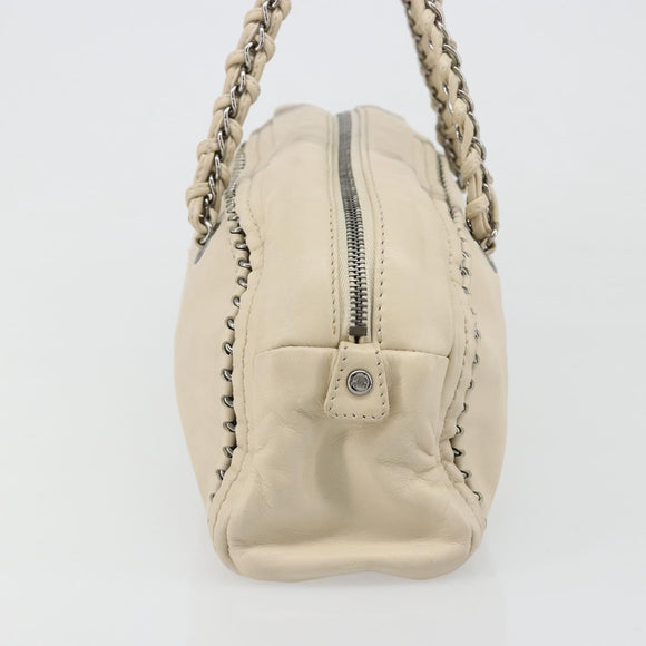 CHANEL Luxury Line Hand Bag Leather Cream Silver CC Auth yk20530SAV