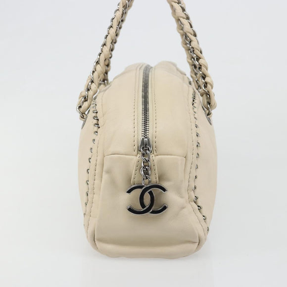 CHANEL Luxury Line Hand Bag Leather Cream Silver CC Auth yk20530SAV