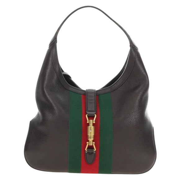 GUCCI New Jackie Web Sherry Line Bag Leather Brown Gold 365458 Auth yk20531SAM