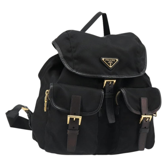PRADA Backpack Nylon Black Gold Auth yk20532SAV