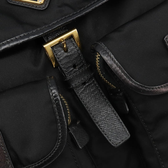 PRADA Backpack Nylon Black Gold Auth yk20532SAV