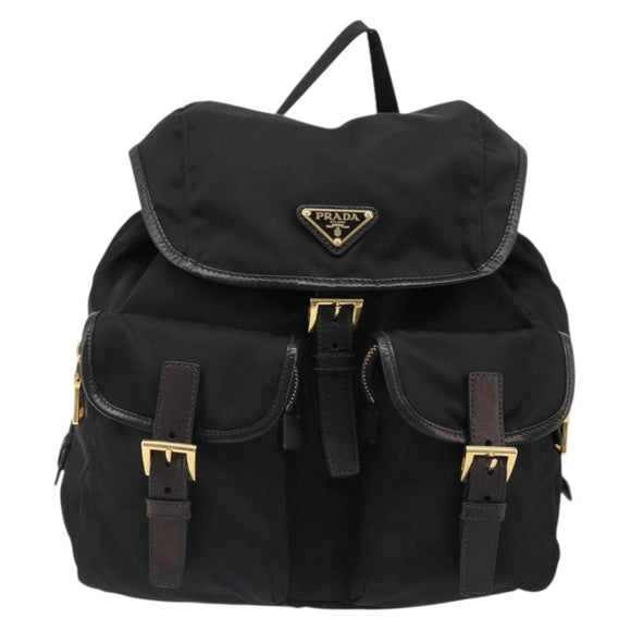 PRADA Backpack Nylon Black Gold Auth yk20532SAV