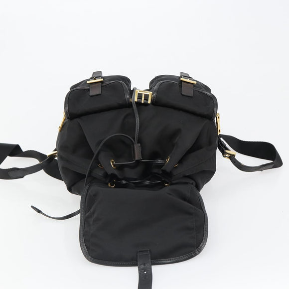 PRADA Backpack Nylon Black Gold Auth yk20532SAV