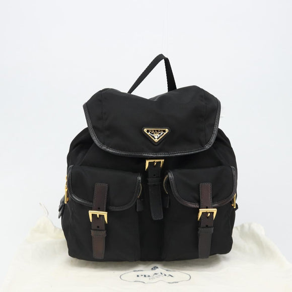 PRADA Backpack Nylon Black Gold Auth yk20532SAV