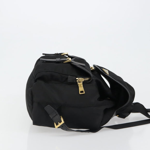 PRADA Backpack Nylon Black Gold Auth yk20532SAV