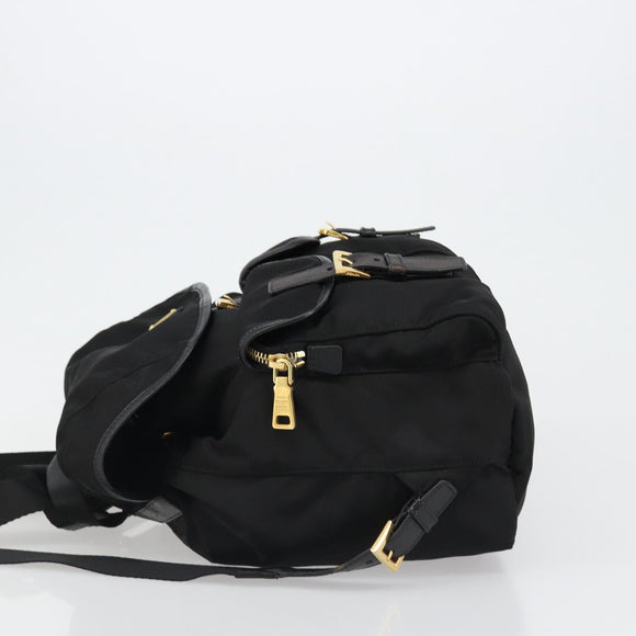 PRADA Backpack Nylon Black Gold Auth yk20532SAV